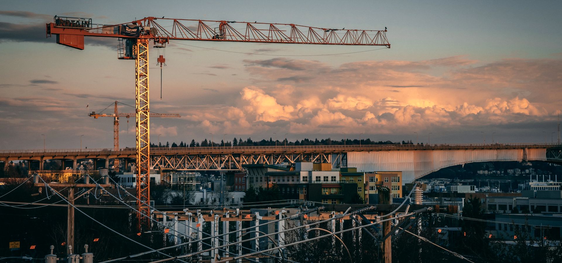 Construction site at sunset